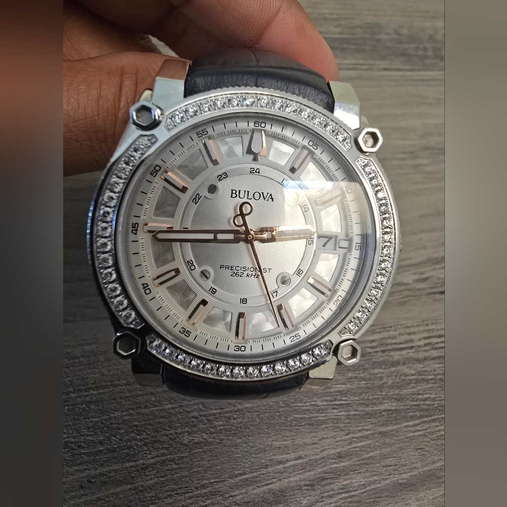 Ladies's Bulova Precisionist 3/4 CT. T.W. Diamond Strap Watch with Silver-Tone